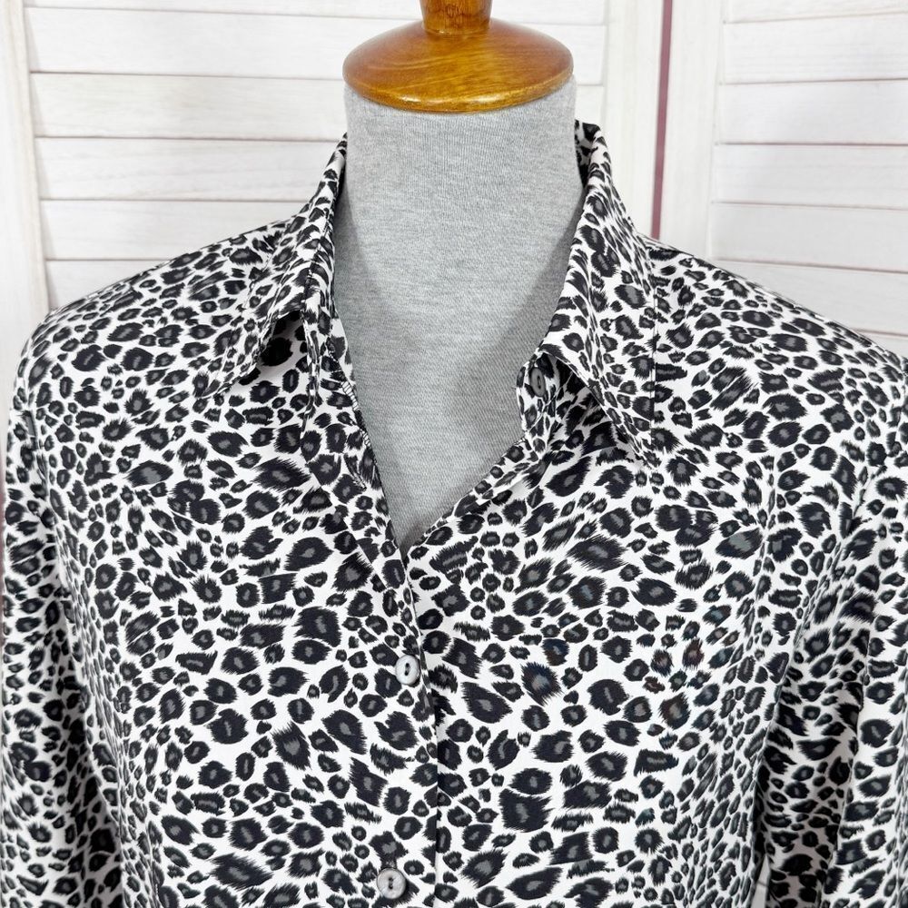 Notations Leopard Print Button Up Blouse White Bl… - image 5